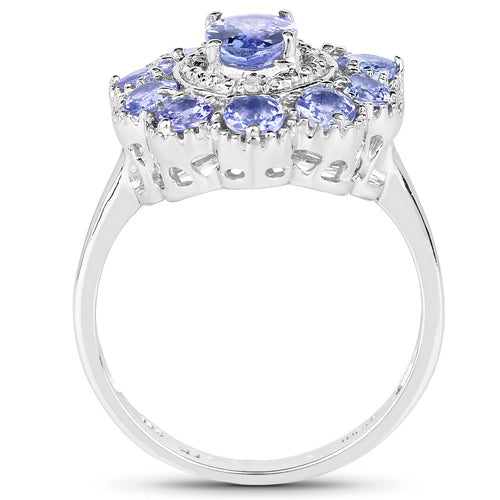 1.77 Carat Genuine Tanzanite and White Topaz .925 Sterling Silver Ring