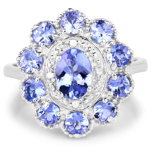 1.77 Carat Genuine Tanzanite and White Topaz .925 Sterling Silver Ring