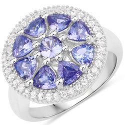 2.26 Carat Genuine Tanzanite and White Topaz .925 Sterling Silver Ring