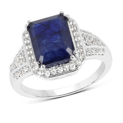 4.80 Carat Glass Filled Sapphire and White Topaz .925 Sterling Silver Ring