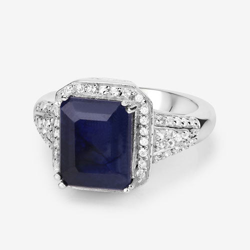 4.80 Carat Glass Filled Sapphire and White Topaz .925 Sterling Silver Ring