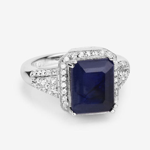 4.80 Carat Glass Filled Sapphire and White Topaz .925 Sterling Silver Ring