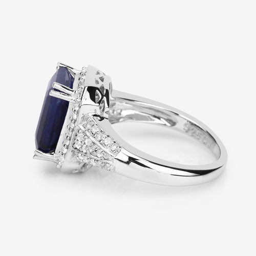 4.80 Carat Glass Filled Sapphire and White Topaz .925 Sterling Silver Ring