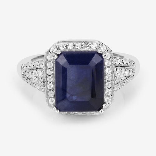 4.80 Carat Glass Filled Sapphire and White Topaz .925 Sterling Silver Ring