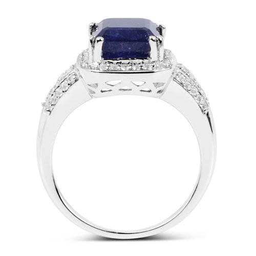 4.80 Carat Glass Filled Sapphire and White Topaz .925 Sterling Silver Ring