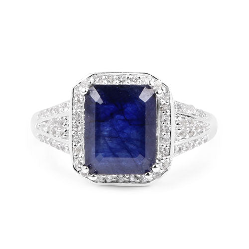 4.80 Carat Glass Filled Sapphire and White Topaz .925 Sterling Silver Ring