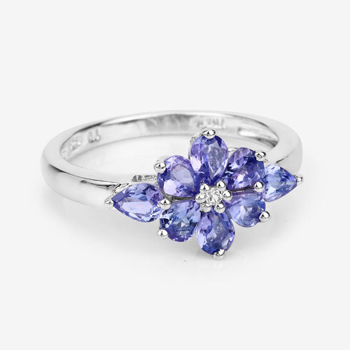 1.14 Carat Genuine Tanzanite and White Topaz .925 Sterling Silver Ring