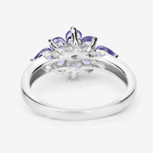 1.14 Carat Genuine Tanzanite and White Topaz .925 Sterling Silver Ring