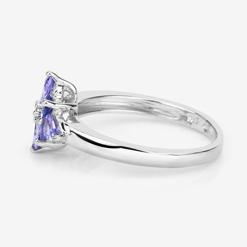 1.14 Carat Genuine Tanzanite and White Topaz .925 Sterling Silver Ring
