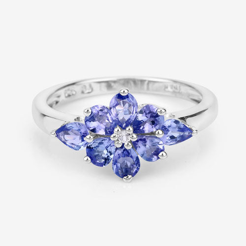 1.14 Carat Genuine Tanzanite and White Topaz .925 Sterling Silver Ring