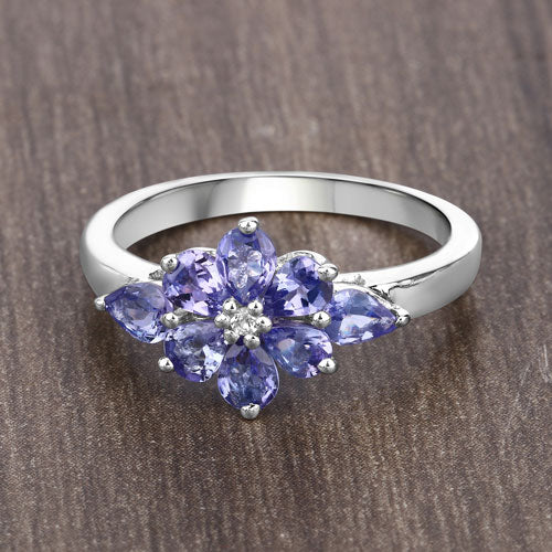 1.14 Carat Genuine Tanzanite and White Topaz .925 Sterling Silver Ring