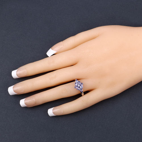 1.14 Carat Genuine Tanzanite and White Topaz .925 Sterling Silver Ring