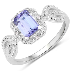 1.12 Carat Genuine Tanzanite and Sapphire White .925 Sterling Silver Ring