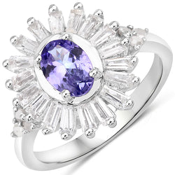 2.01 Carat Genuine Tanzanite and White Topaz .925 Sterling Silver Ring