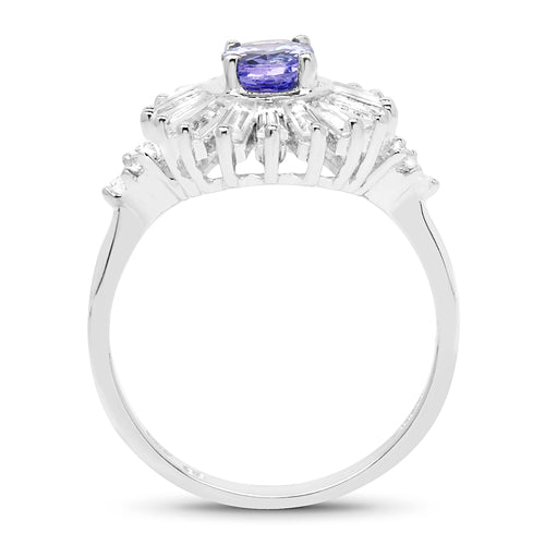 2.01 Carat Genuine Tanzanite and White Topaz .925 Sterling Silver Ring