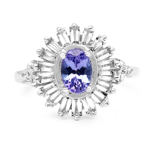 2.01 Carat Genuine Tanzanite and White Topaz .925 Sterling Silver Ring