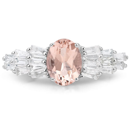2.08 Carat Genuine Morganite and White Topaz .925 Sterling Silver Ring