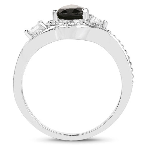 1.30 Carat Genuine Chrome Diopside and White Topaz .925 Sterling Silver Ring