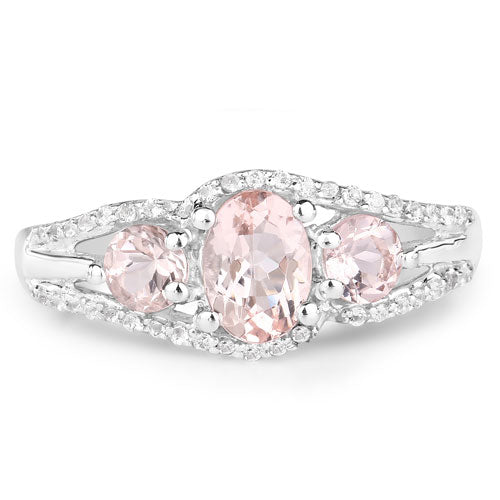 1.34 Carat Genuine Morganite and White Topaz .925 Sterling Silver Ring