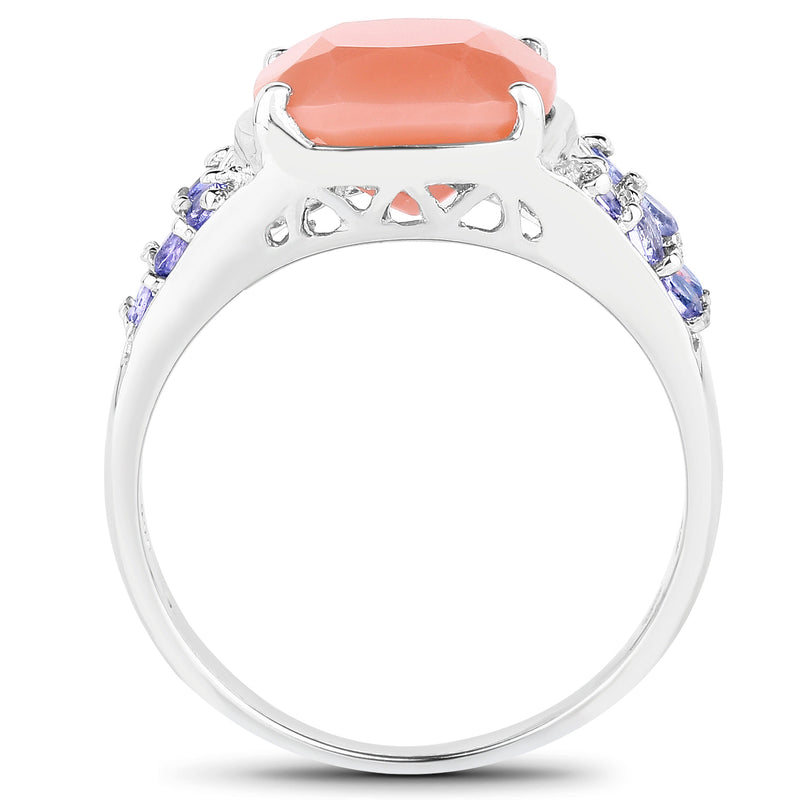 3.97 Carat Genuine Peach Moonstone and Tanzanite .925 Sterling Silver Ring