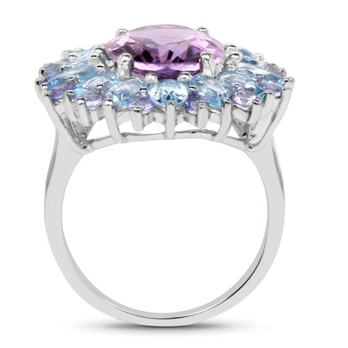 "7.79 Carat Genuine Amethyst, Blue Topaz and Tanzanite .925 Sterling Silver Ring