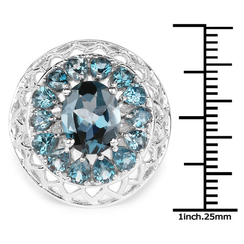 5.98 Carat Genuine London Blue Topaz .925 Sterling Silver Ring