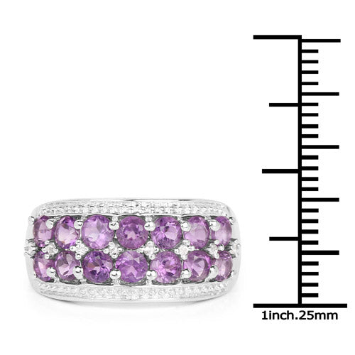 1.44 Carat Genuine Amethyst and White Topaz .925 Sterling Silver Ring