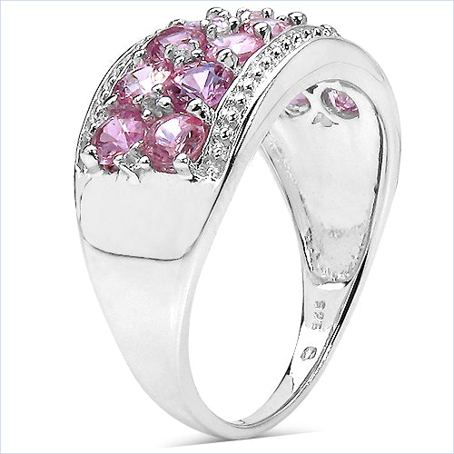 2.00 Carat Genuine Pink Sapphire & White Topaz .925 Sterling Silver Ring