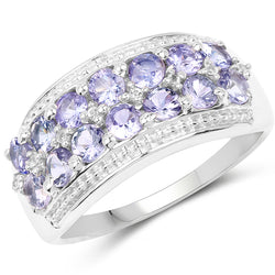 1.44 Carat Genuine Tanzanite & White Topaz .925 Sterling Silver Ring
