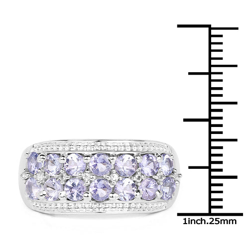 1.44 Carat Genuine Tanzanite & White Topaz .925 Sterling Silver Ring