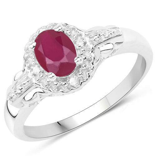 1.03 Carat Glass Filled Ruby and White Topaz .925 Sterling Silver Ring
