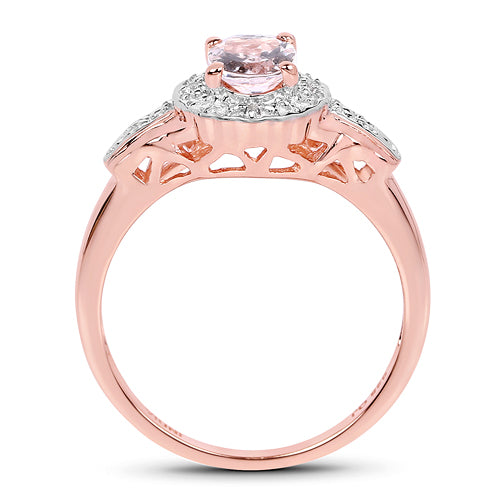14K Rose Gold Plated 0.73 Carat Genuine Morganite & White Topaz .925 Sterling Silver Ring