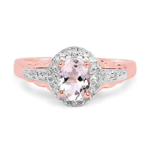14K Rose Gold Plated 0.73 Carat Genuine Morganite & White Topaz .925 Sterling Silver Ring