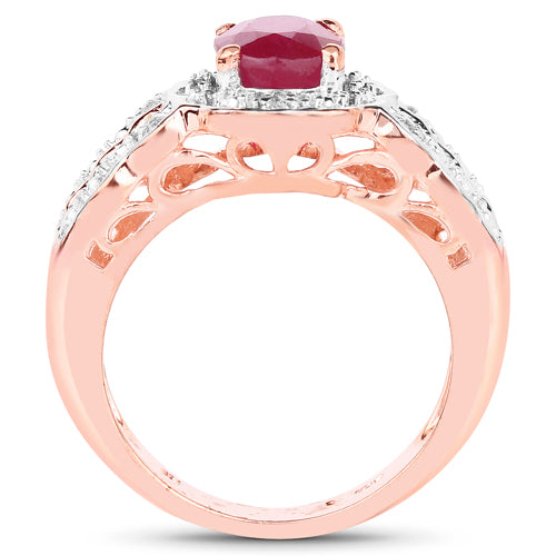 14K Rose Gold Plated 1.67 Carat Glass Filled Ruby and White Topaz .925 Sterling Silver Ring