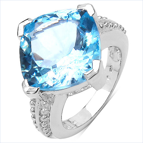 12.40 Carat Genuine Blue Topaz .925 Sterling Silver Ring