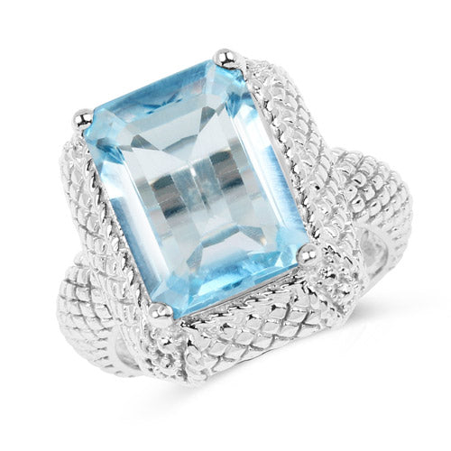 9.25 Carat Genuine Blue Topaz .925 Sterling Silver Ring