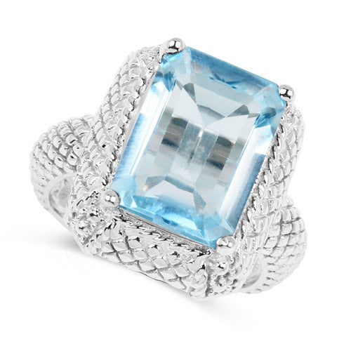 9.25 Carat Genuine Blue Topaz .925 Sterling Silver Ring