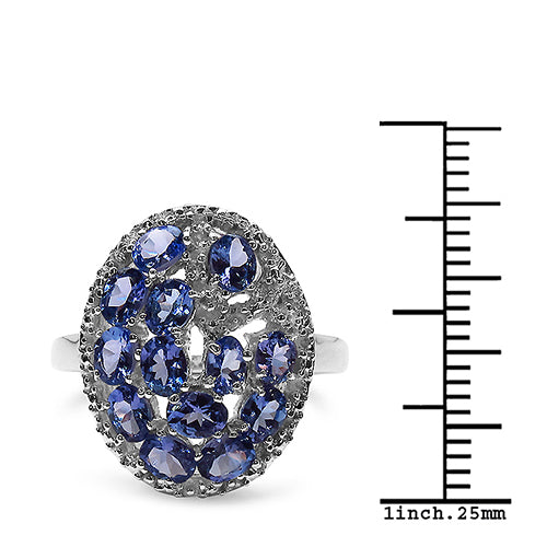 2.29 Carat Genuine Tanzanite & White Topaz .925 Sterling Silver Ring