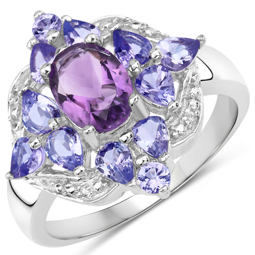 2.71 Carat Genuine Amethyst, Tanzanite and White Topaz .925 Sterling Silver Ring