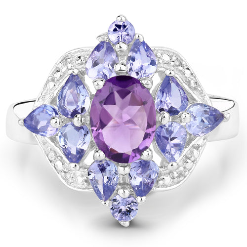 2.71 Carat Genuine Amethyst, Tanzanite and White Topaz .925 Sterling Silver Ring