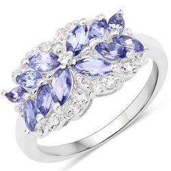 1.52 Carat Genuine Tanzanite and White Topaz .925 Sterling Silver Ring