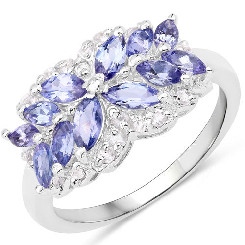 1.52 Carat Genuine Tanzanite and White Topaz .925 Sterling Silver Ring