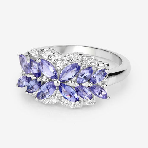 1.52 Carat Genuine Tanzanite and White Topaz .925 Sterling Silver Ring