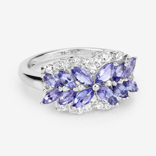 1.52 Carat Genuine Tanzanite and White Topaz .925 Sterling Silver Ring