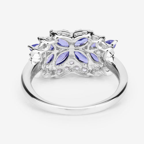 1.52 Carat Genuine Tanzanite and White Topaz .925 Sterling Silver Ring