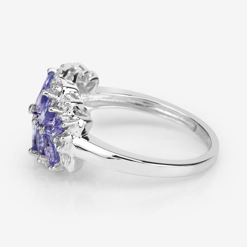 1.52 Carat Genuine Tanzanite and White Topaz .925 Sterling Silver Ring