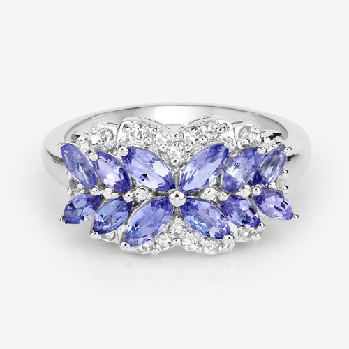 1.52 Carat Genuine Tanzanite and White Topaz .925 Sterling Silver Ring
