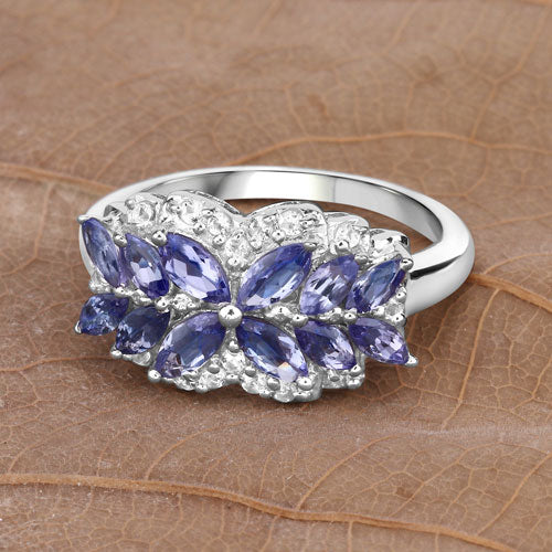 1.52 Carat Genuine Tanzanite and White Topaz .925 Sterling Silver Ring