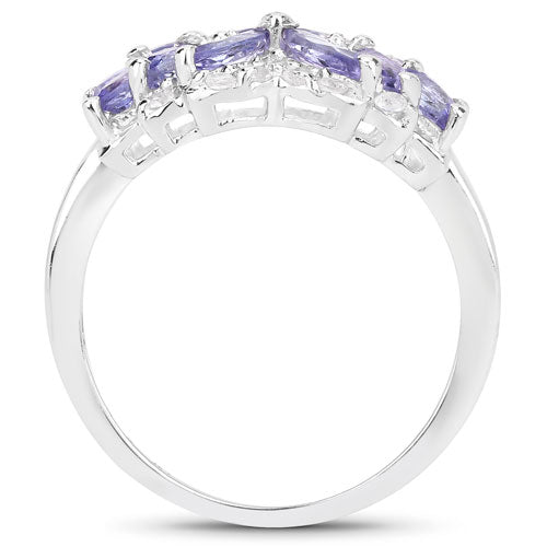 1.52 Carat Genuine Tanzanite and White Topaz .925 Sterling Silver Ring