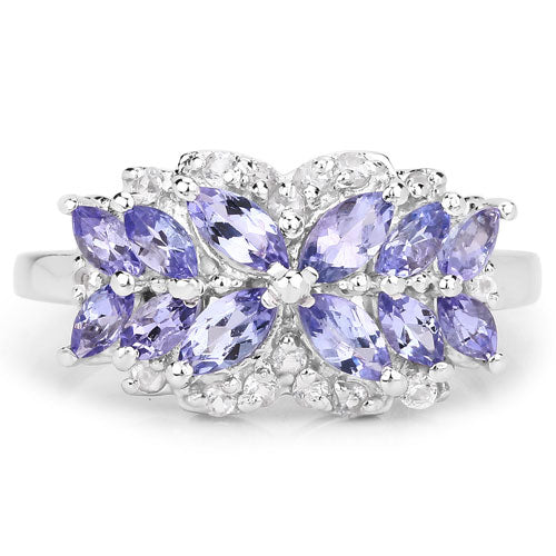 1.52 Carat Genuine Tanzanite and White Topaz .925 Sterling Silver Ring